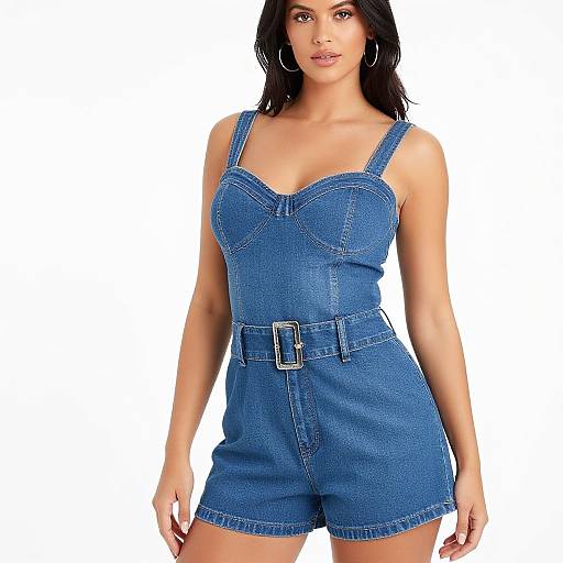 Casual Chic Woman in Denim Romper