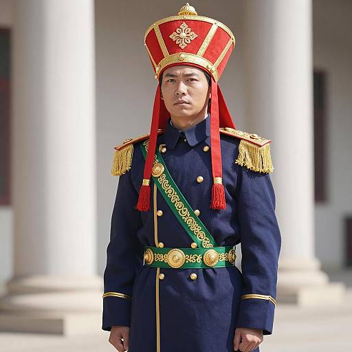 Asian Man in Traditional Ceremonial Uniform
