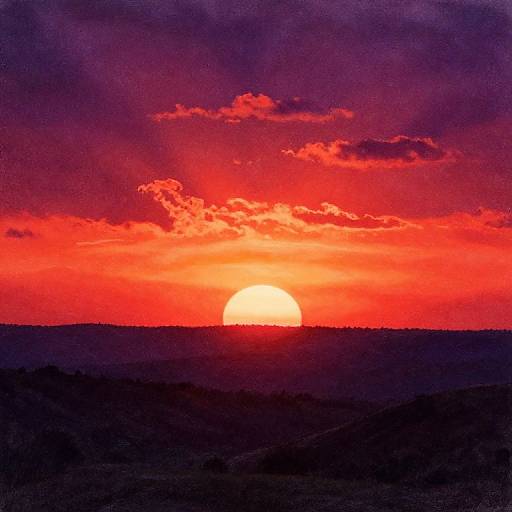 Vibrant Sunset Landscape in Watercolor Pencil