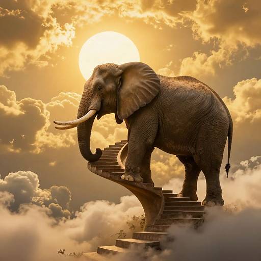 Elephant with Spiraling Sunlit Staircase