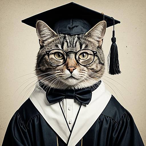 Cat in Graduation Cap and Gown
