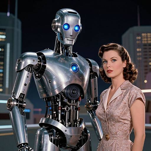 Retrofuture Robot and Vintage Woman