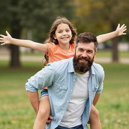 Bearded Man Piggyback in Sunny Park