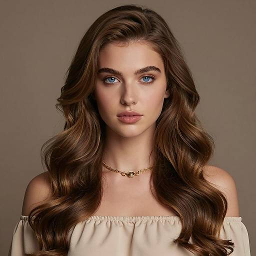 Portrait of Young Woman with Wavy Brown Hair