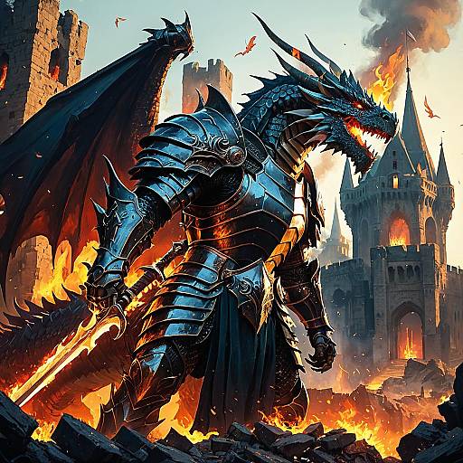 Colossal Dragon Knight with Flaming Sword