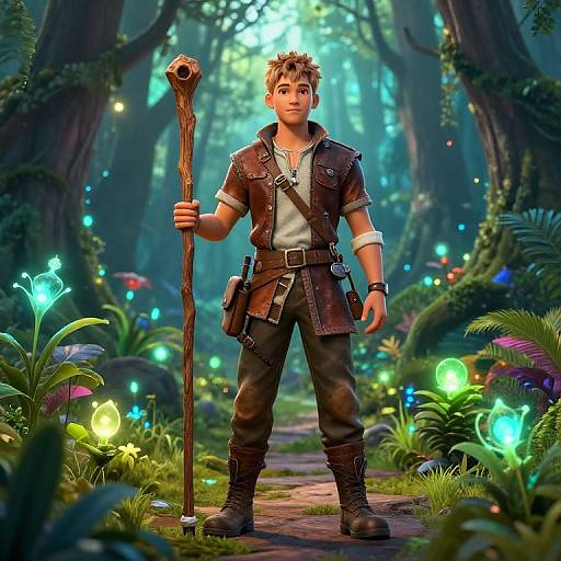 Young Adventurer in Mystical Forest