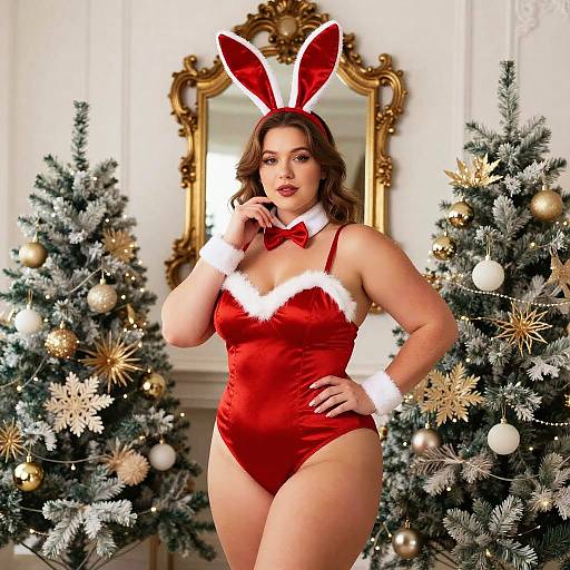 Festive Curvy Woman in Bunny Costume