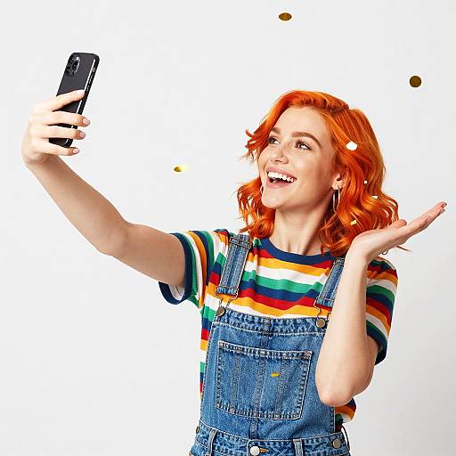 Cheerful Woman with Confetti Selfie