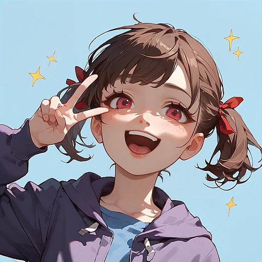 Happy Short Twintails Anime Girl