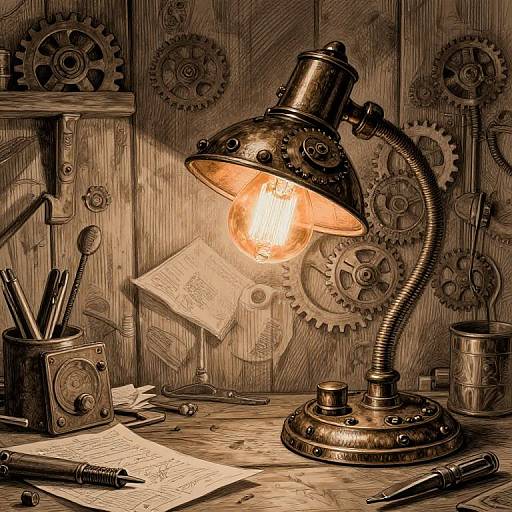 Steampunk Desk Lamp Illustration