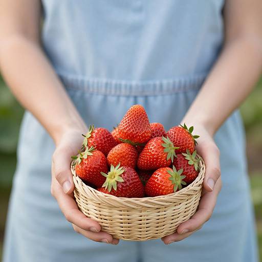 Woman Holding Fresh Strawberries Basket