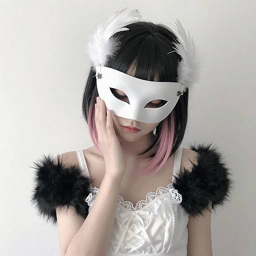 Mysterious Masked Figure in White Lace