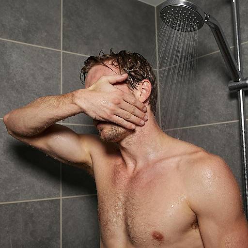Muscular Nude Man in Shower Scene