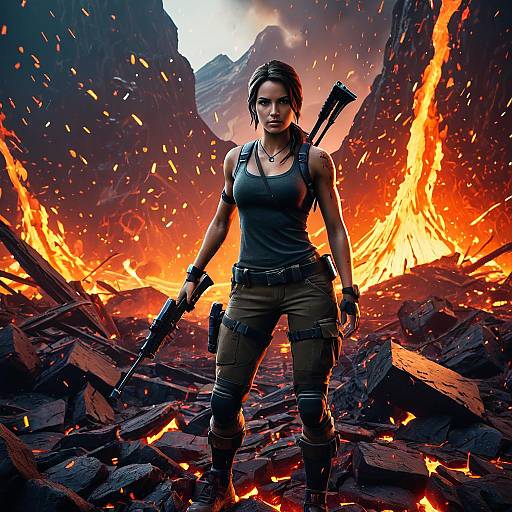 3D Fortnite Style Lara Croft with Lava Background