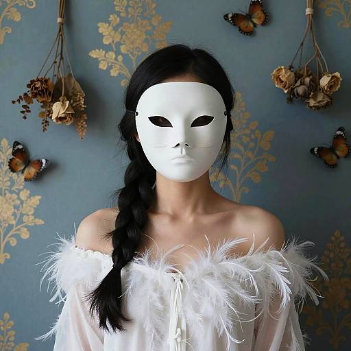 Surreal Faceless Woman in White Mask
