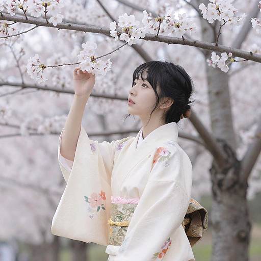 Young Girl in Cherry Blossom Kimono
