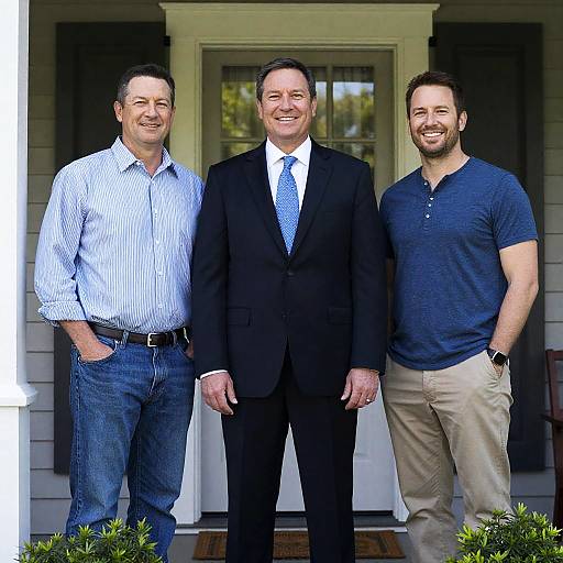 Three Men Posing on a Porch