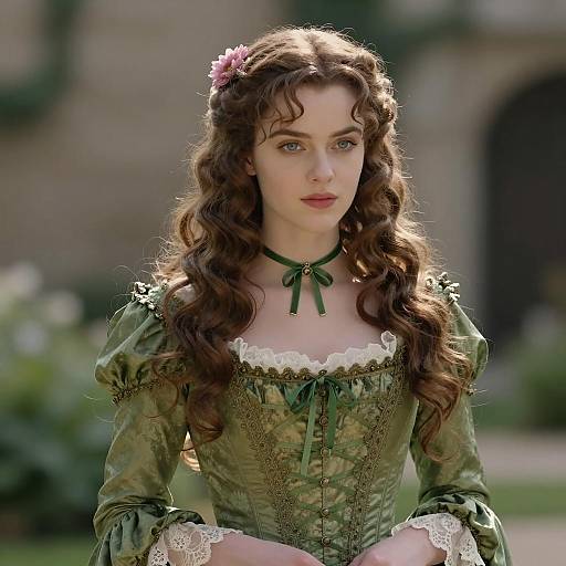 Victorian Style Woman in Elegant Green Dress