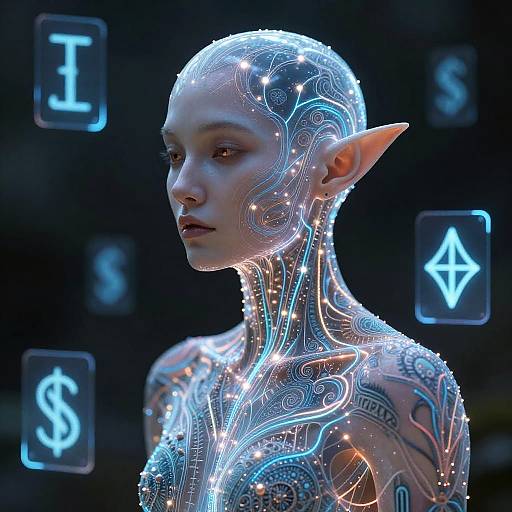 Elf AI with Glowing Neural Circuits