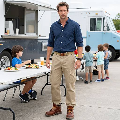 Man Relaxing Near Food Trucks