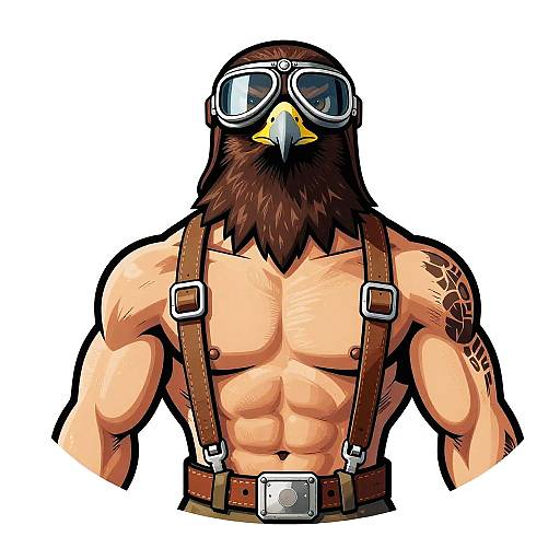 Muscular Hawk-Man in Retro Aviation