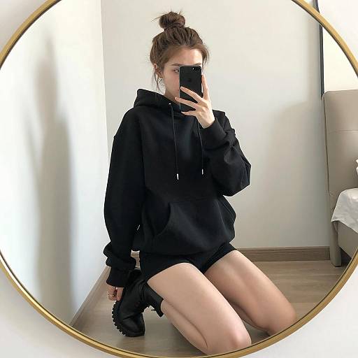 Chic Mirror Selfie in Casual Outfit