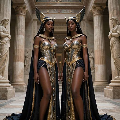 Mystical Twin Priestesses in Ancient Temple