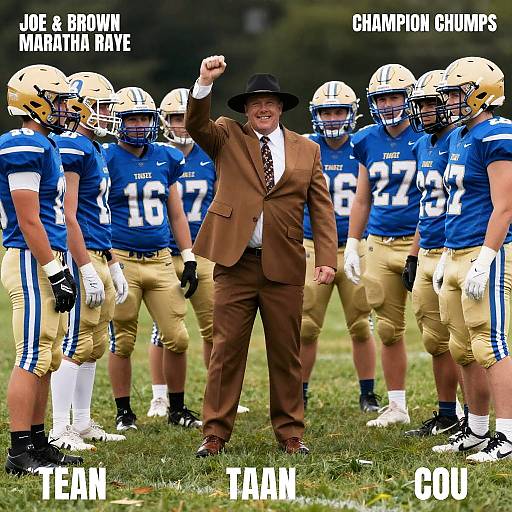 Victorious Football Team Portrait with Coach