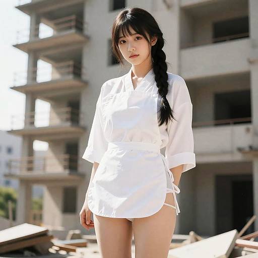 Sunlit Hanfu Maid at Ornate Building