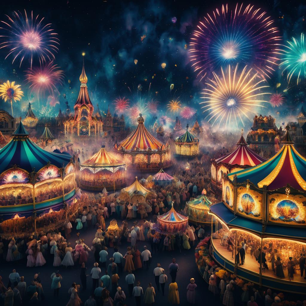 Vibrant Carnival Night with Fireworks