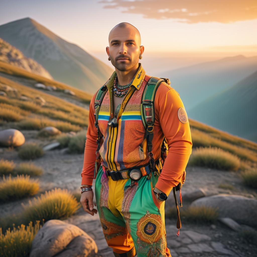 Vivid Portrait of a Mountain Guide at Sunset