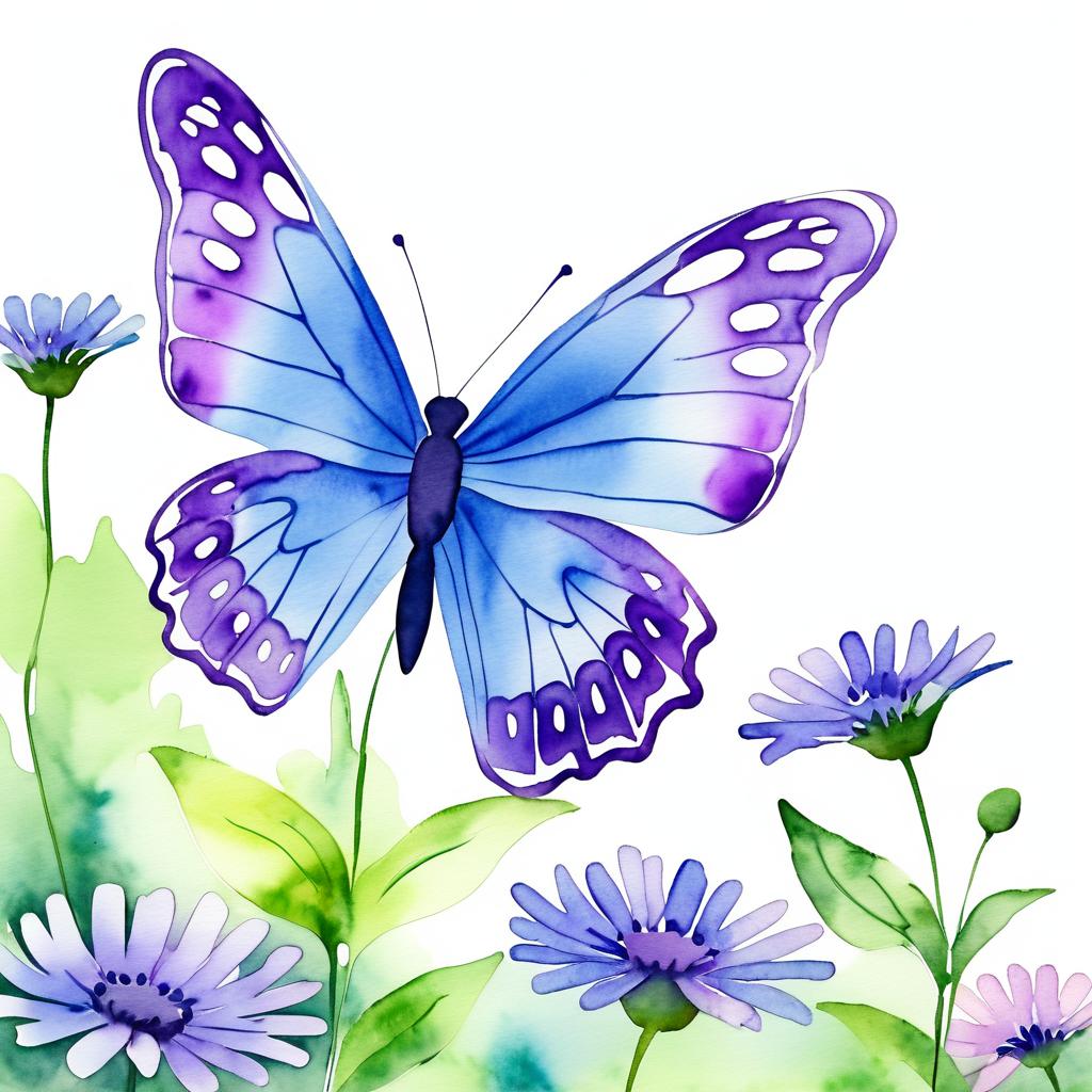 Whimsical Butterfly in Watercolor Garden