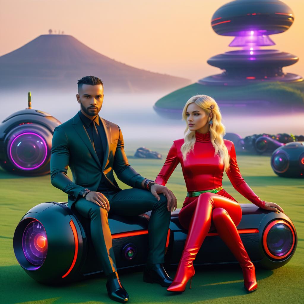 Cinematic Cyborg Couple with Alien and Lava