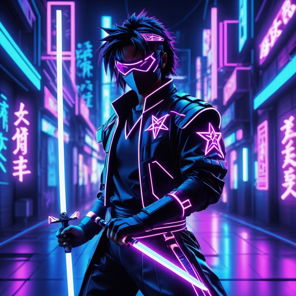 Retro Cyberpunk Ninja in Neon Shadows