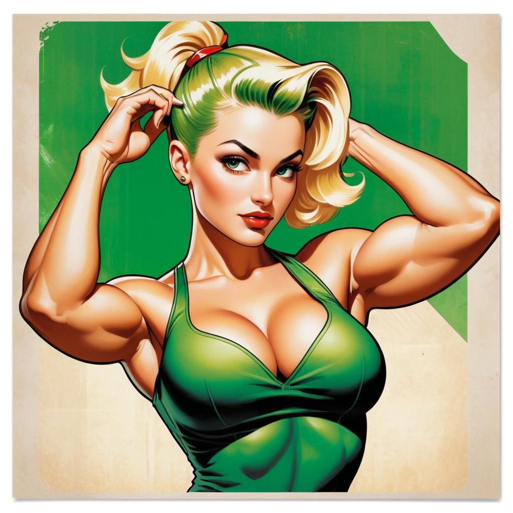 Muscular Blonde Pinup Fitness Model Art