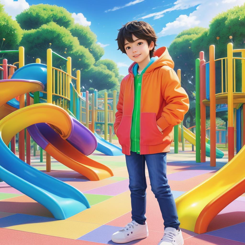 Playful Boy at a Colorful Playground