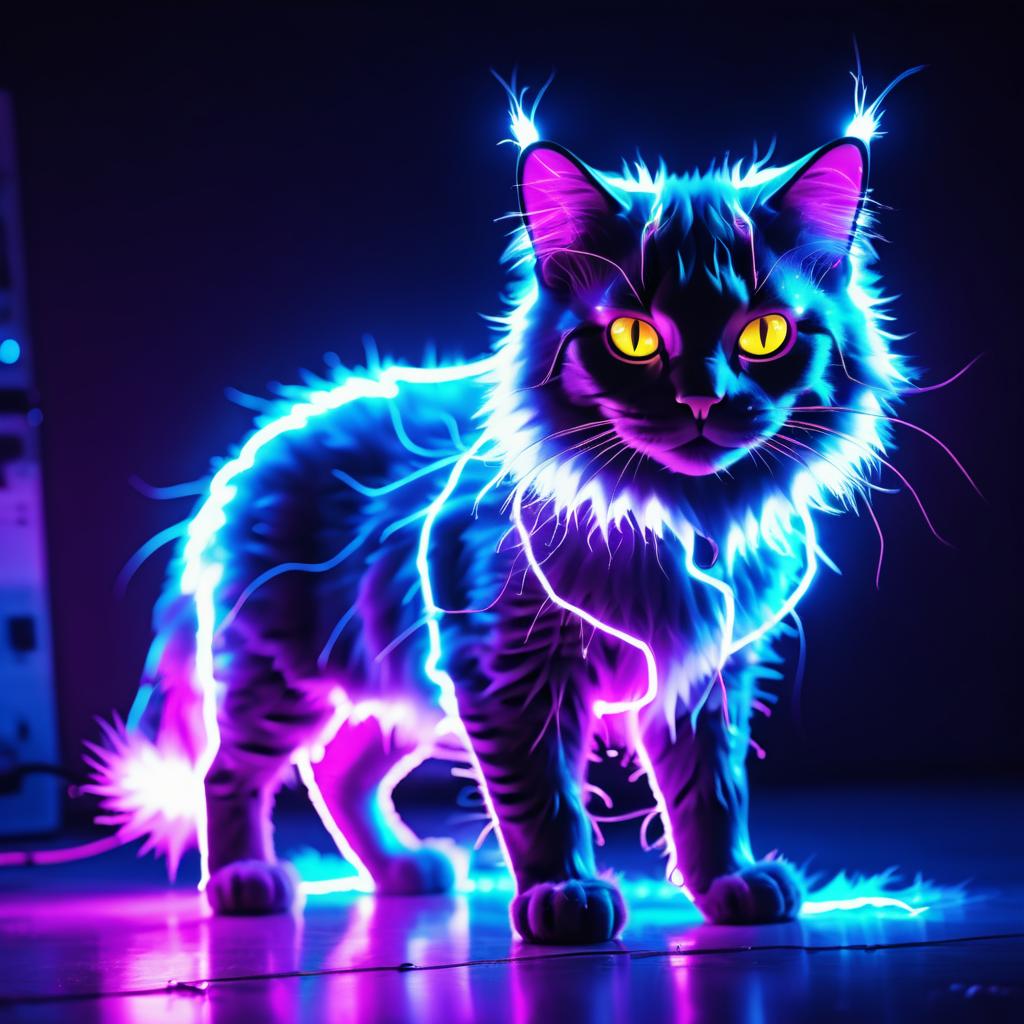 Futuristic Electro Cat with Glowing Fur