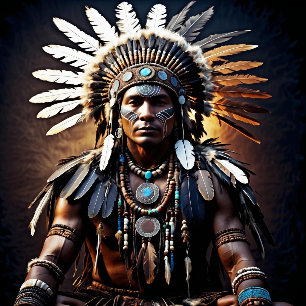 Feathered Tribal Shaman in Chiaroscuro