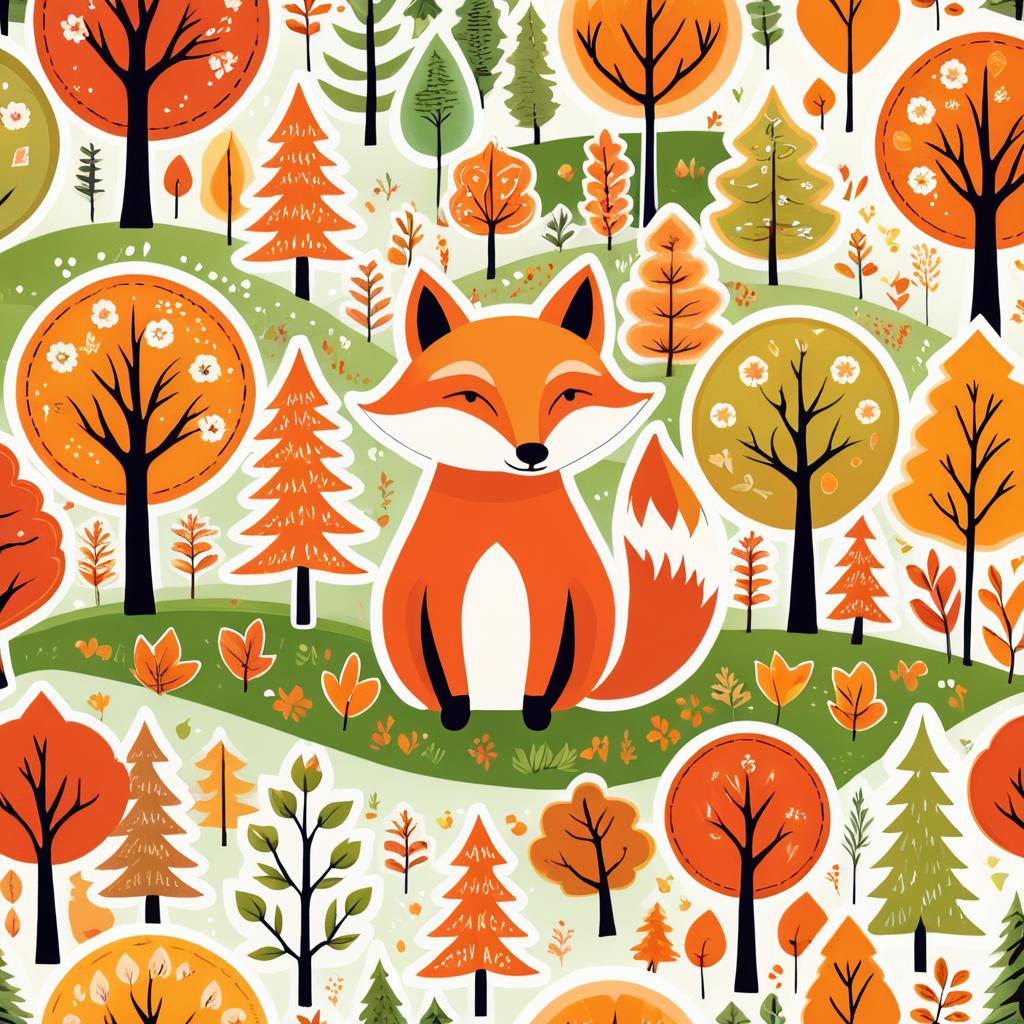 Whimsical Fox Sticker in Naive Art Style