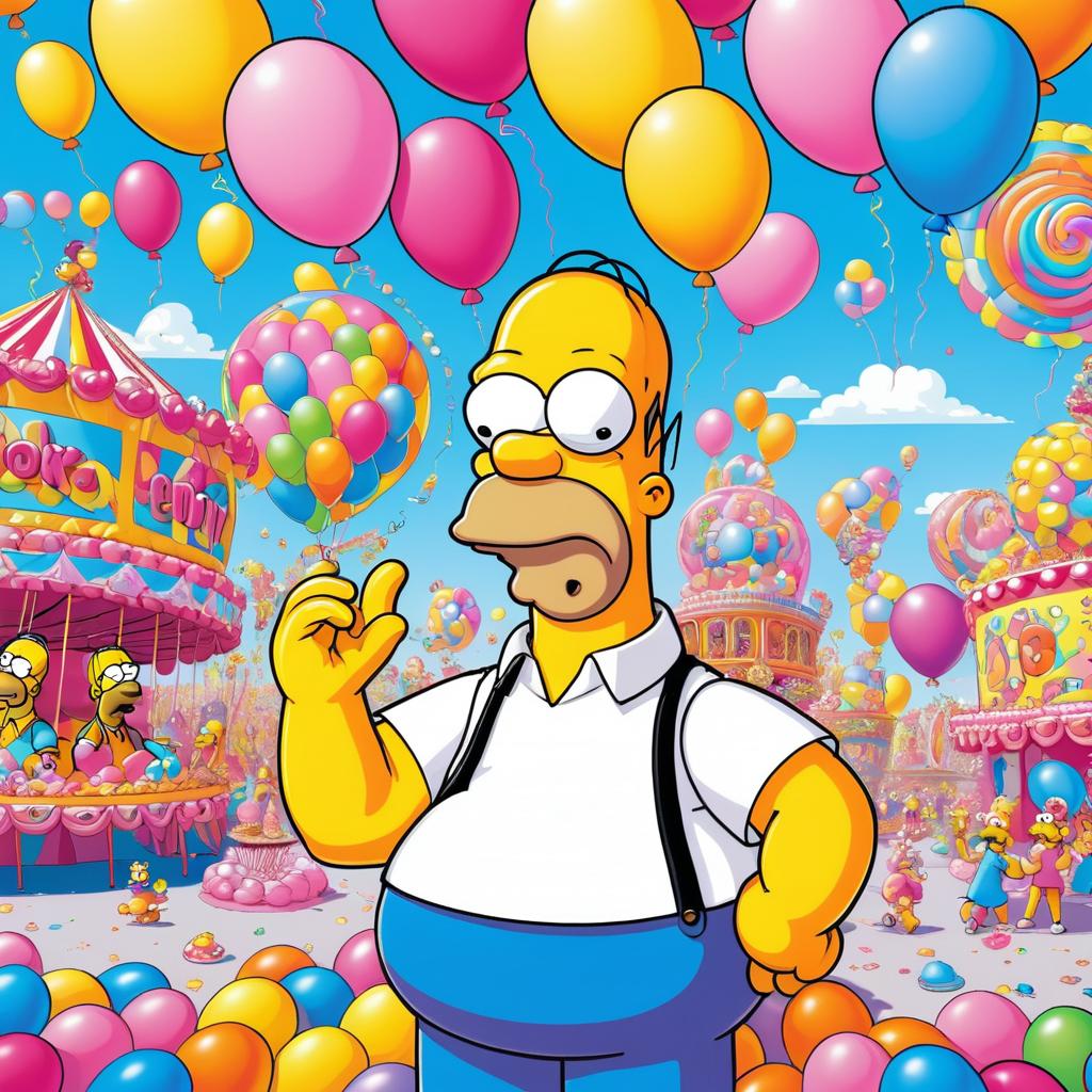 Homer Simpson at a Colorful Carnival