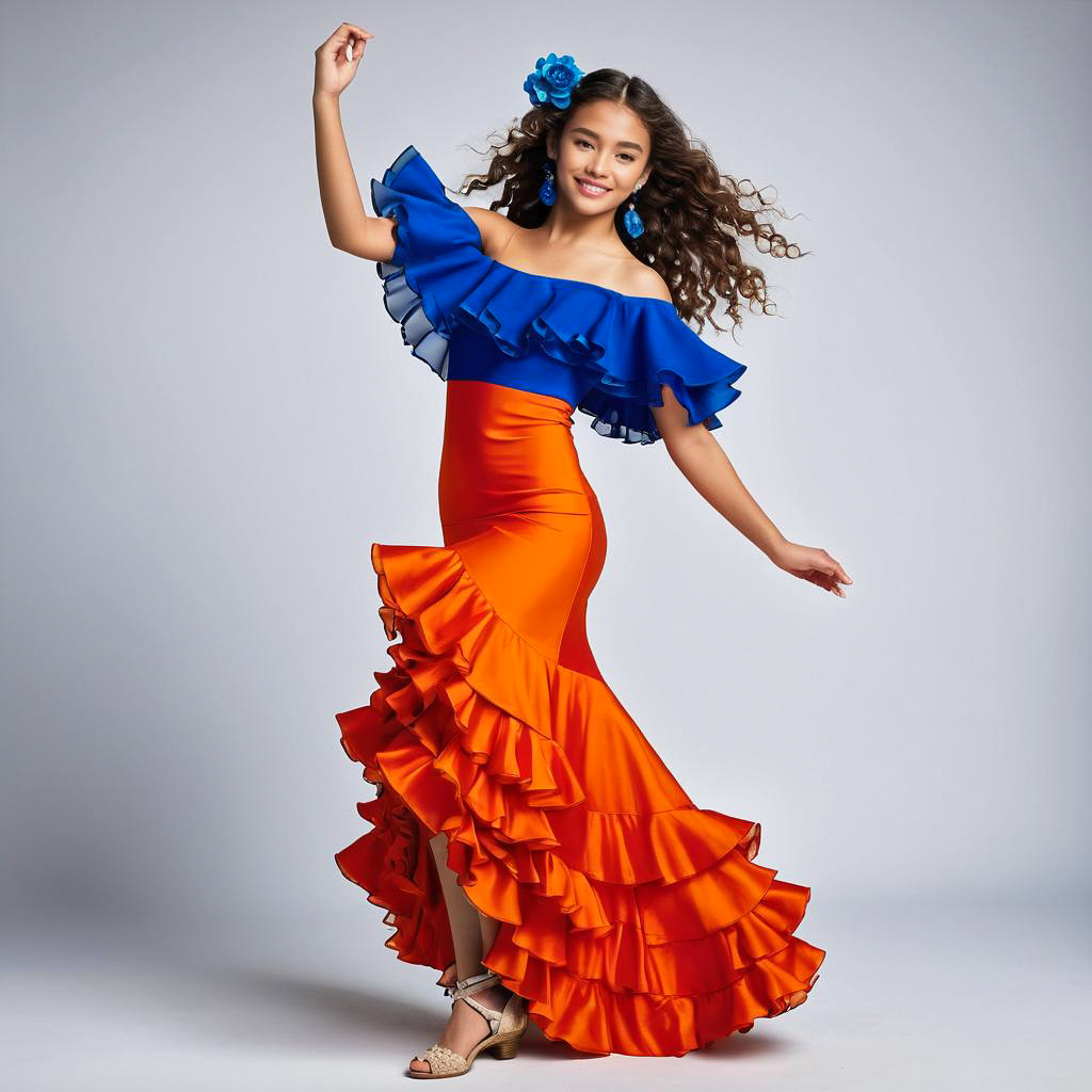 Joyful Teen in Vibrant Flamenco Dress