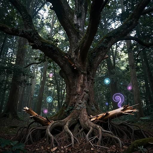 Fallen Ancient Tree with Magical Glowing Elements