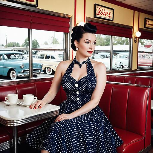 Vintage Pin-Up Woman in Diner Booth