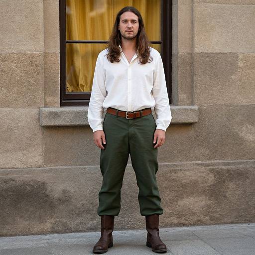 Man Standing by Stone Building