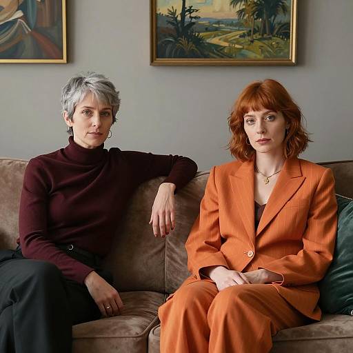 Cozy Conversation on a Brown Couch