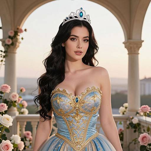 Fairy Tale Princess on Sunlit Balcony