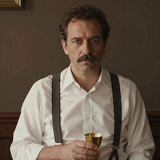 Serious Man in Suspenders Portrait