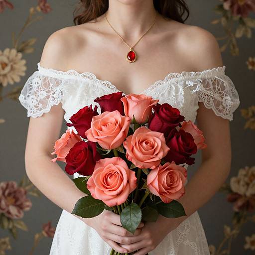 Elegant Woman with Vibrant Rose Bouquet