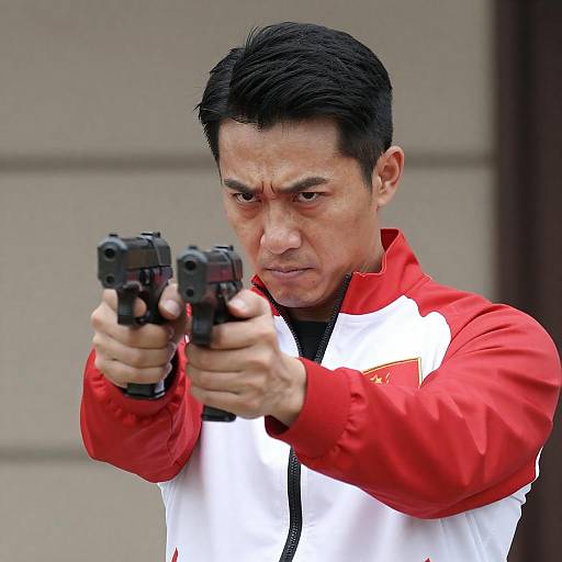 Intense Man with Guns in Action