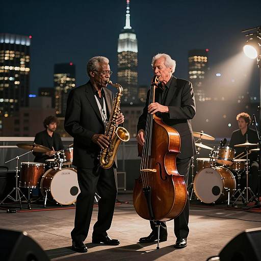 Jazz Musicians Performing on Rooftop at Night